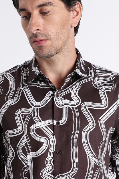 Floral Digital Print Shirt Dk Brown