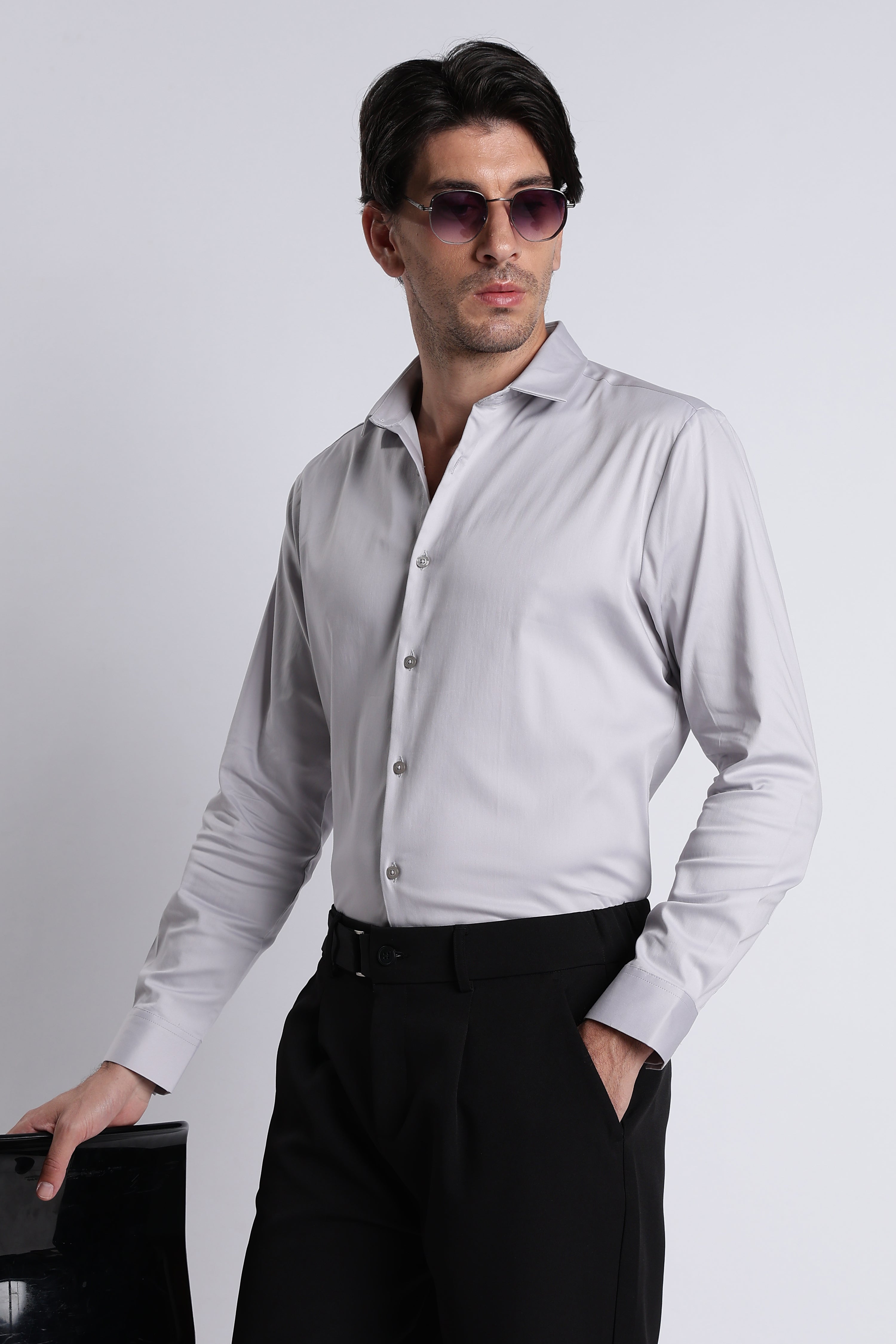 Refined Satin Finish Slim Fit Shirt Grey
