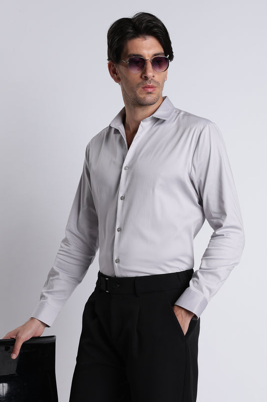 Refined Satin Finish Slim Fit Shirt Grey