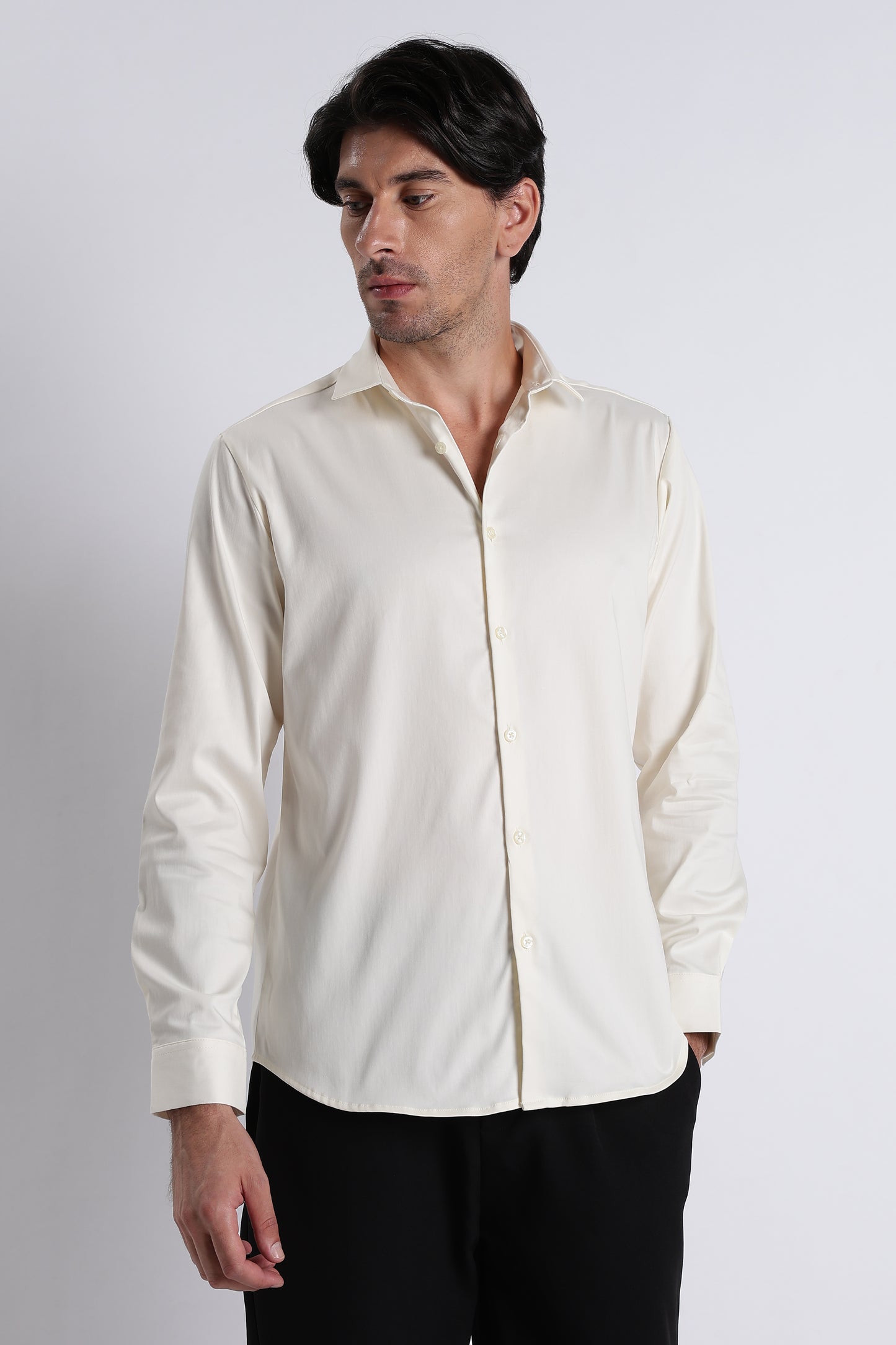 Refined Satin Finish Slim Fit Shirt Off White