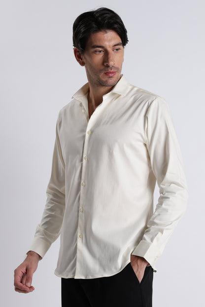 Refined Satin Finish Slim Fit Shirt Off White