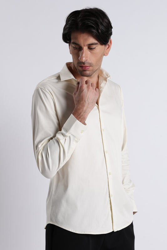 Refined Satin Finish Slim Fit Shirt Off White