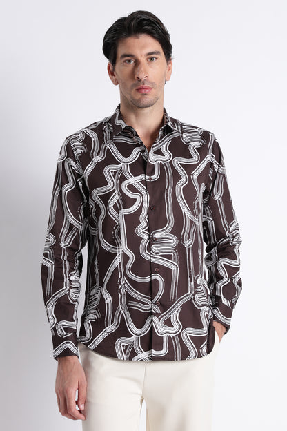 Floral Digital Print Shirt Dk Brown