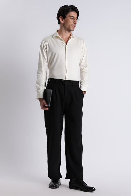 Refined Satin Finish Slim Fit Shirt Off White