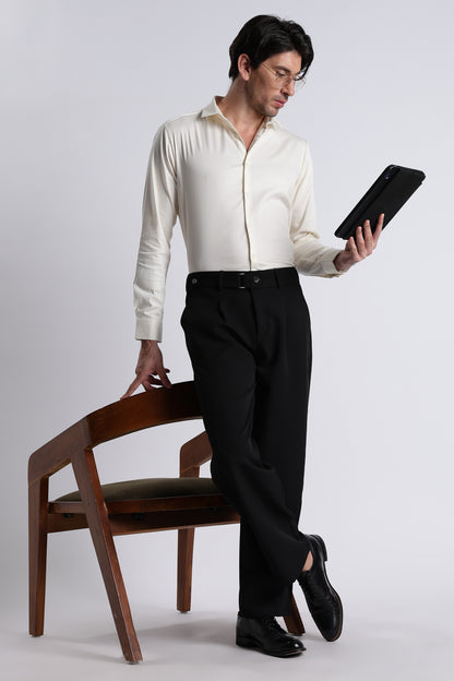 Refined Satin Finish Slim Fit Shirt Off White
