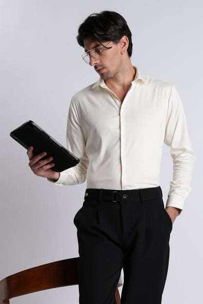 Refined Satin Finish Slim Fit Shirt Off White