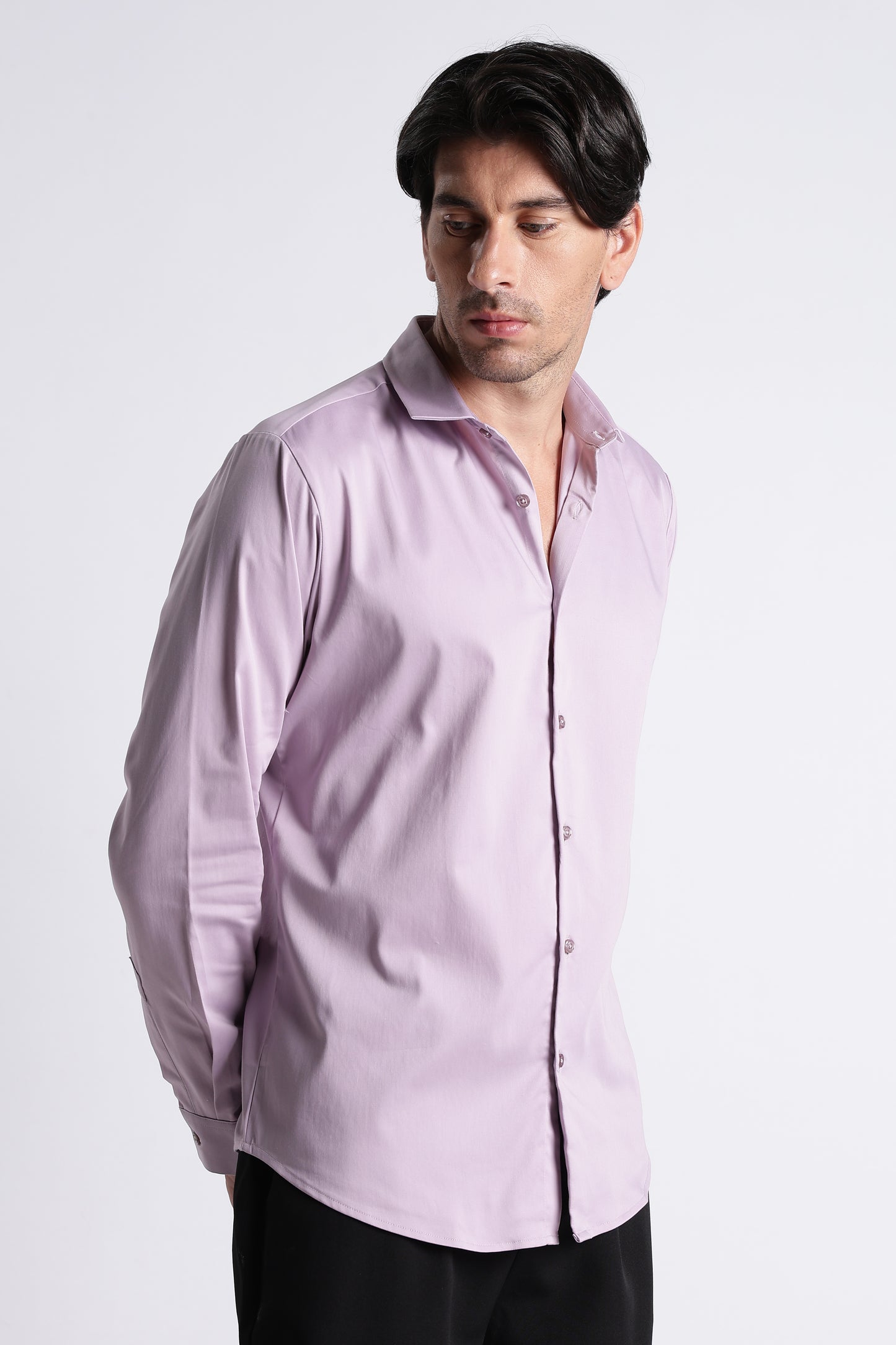Refined Satin Finish Slim Fit Shirt Lt Lavender