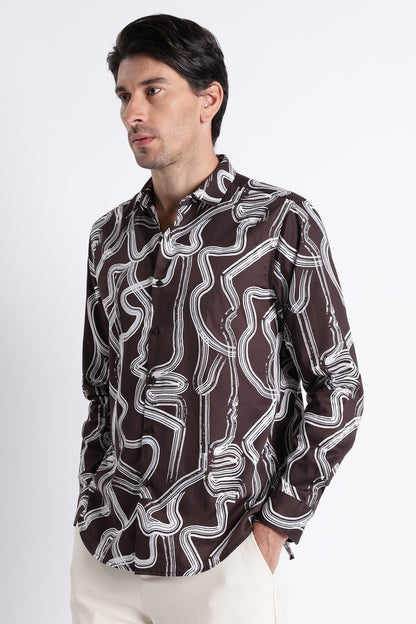 Floral Digital Print Shirt Dk Brown