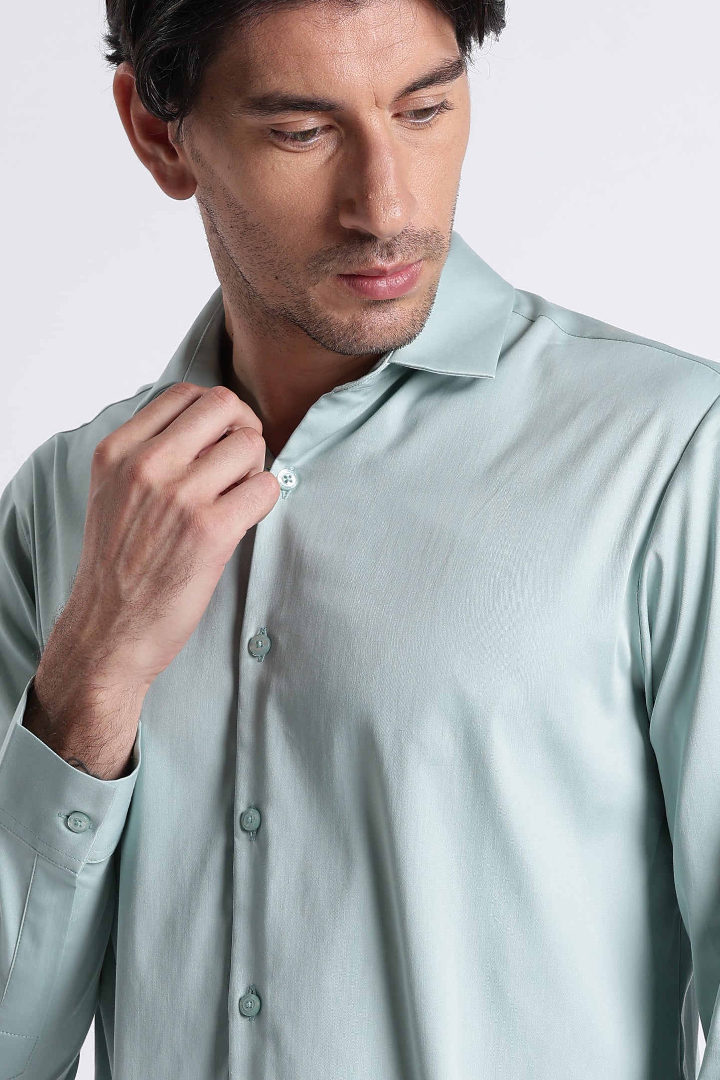 Refined Satin Finish Slim Fit Shirt Sea Green