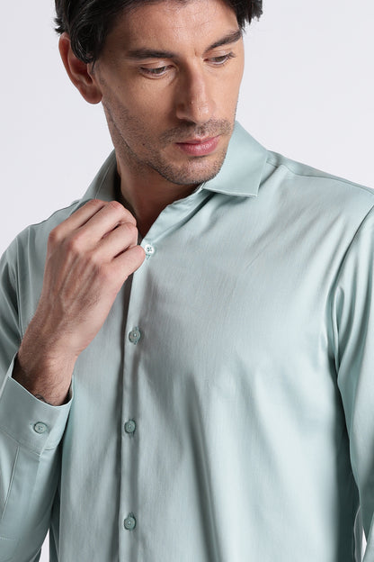 Refined Satin Finish Slim Fit Shirt Sea Green