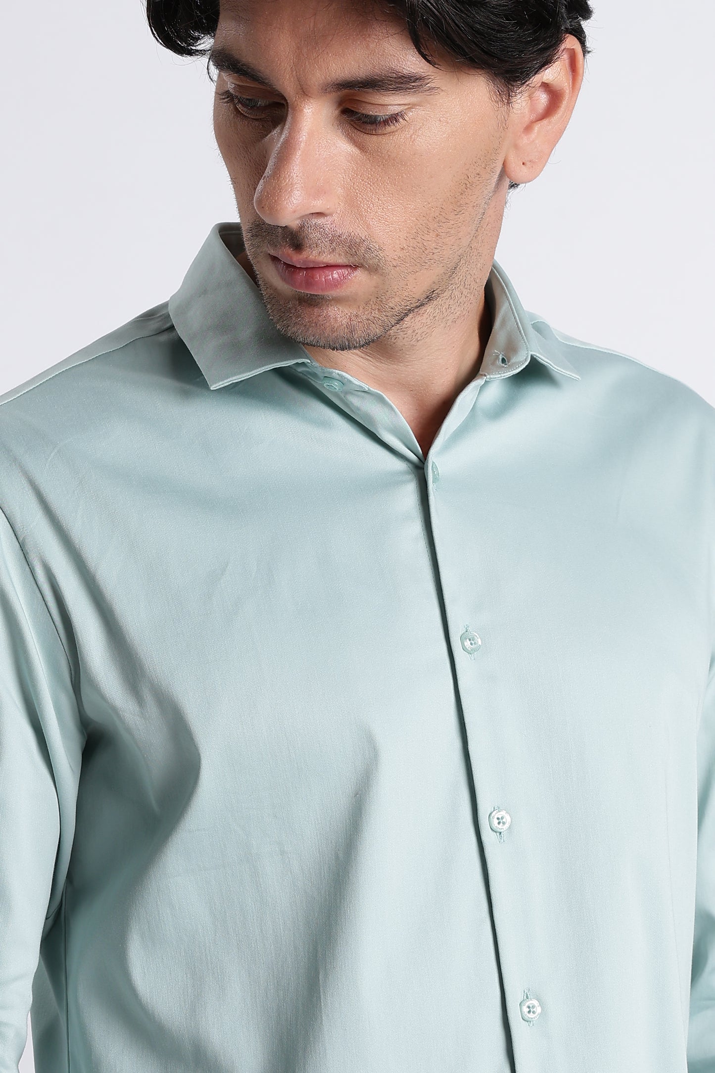 Refined Satin Finish Slim Fit Shirt Sea Green