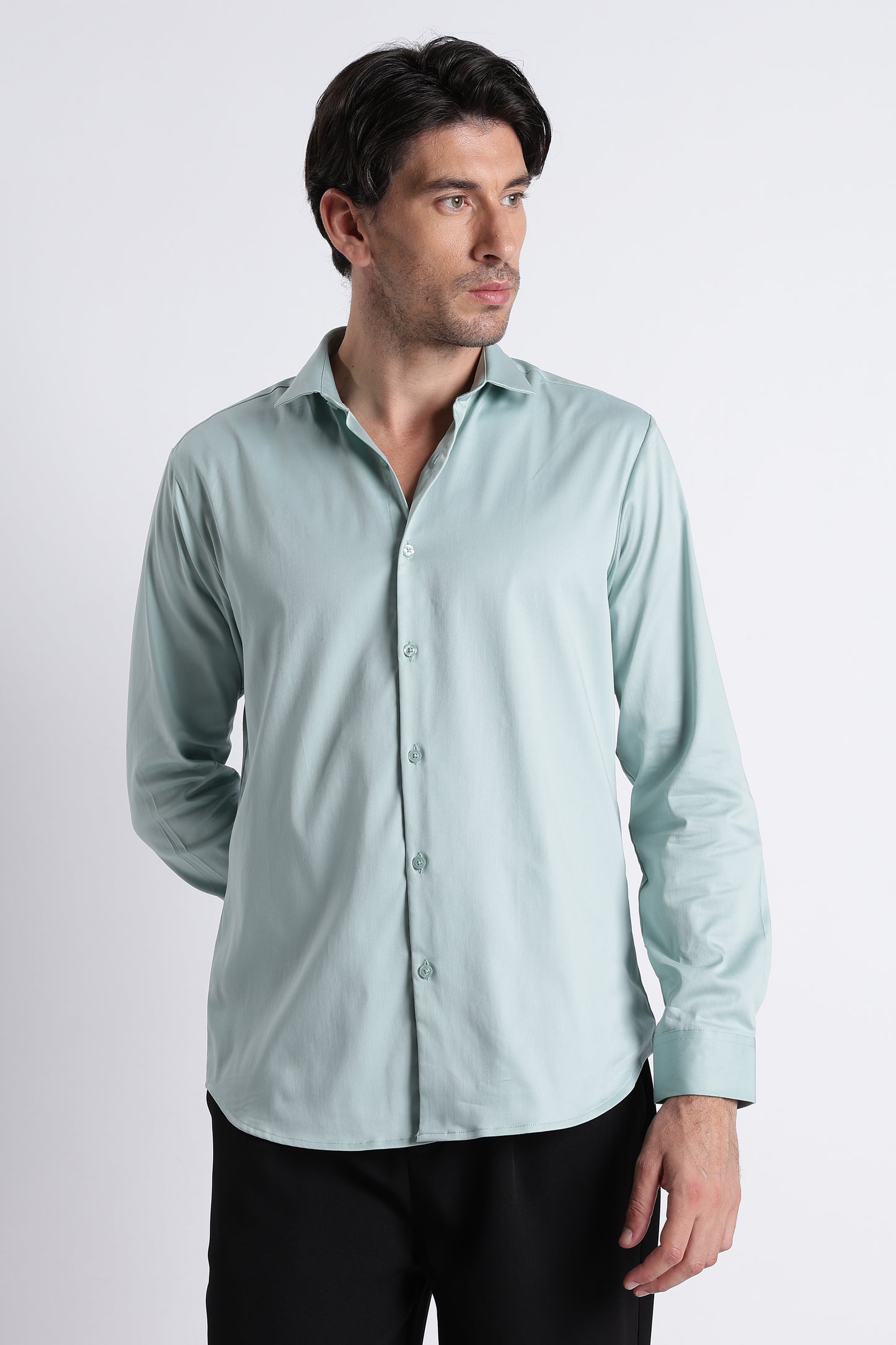 Refined Satin Finish Slim Fit Shirt Sea Green