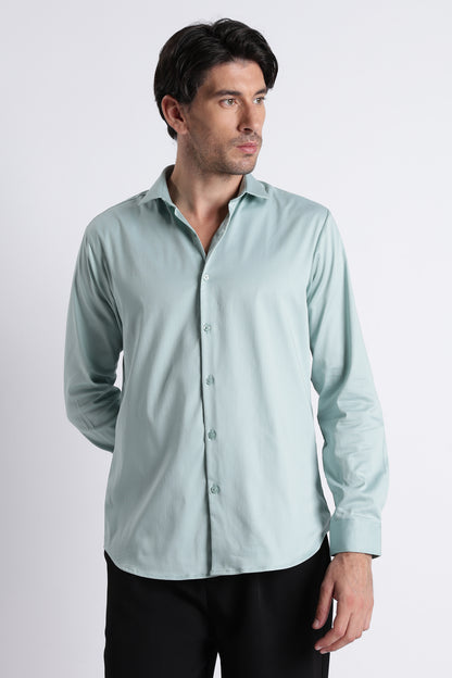 Refined Satin Finish Slim Fit Shirt Sea Green