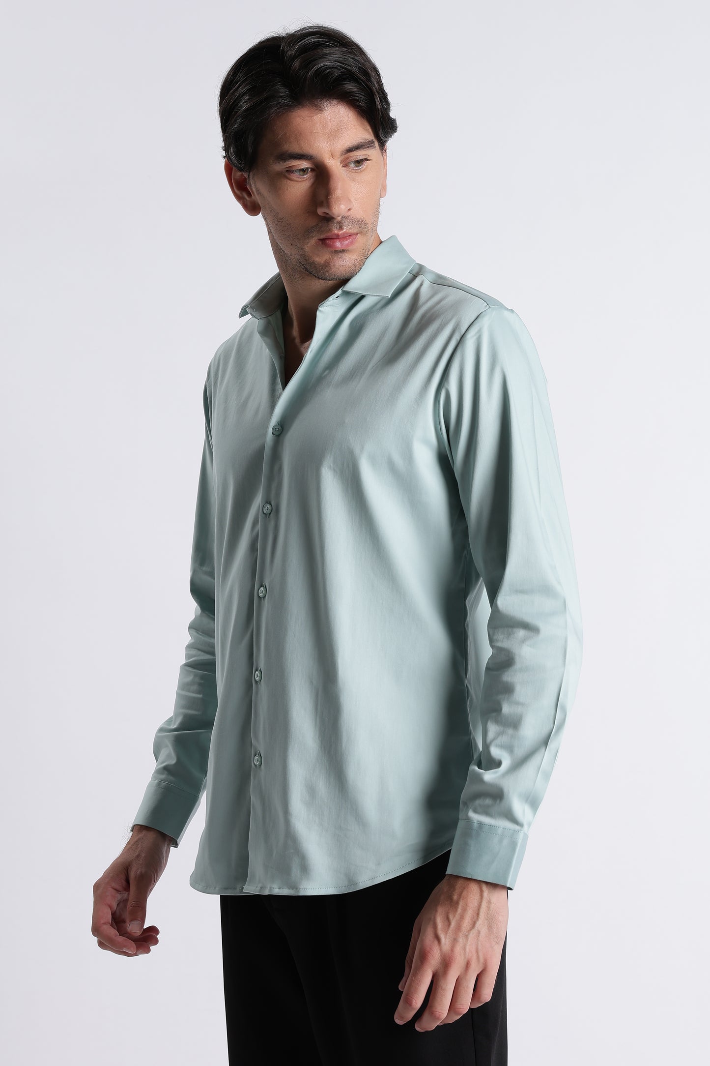 Refined Satin Finish Slim Fit Shirt Sea Green