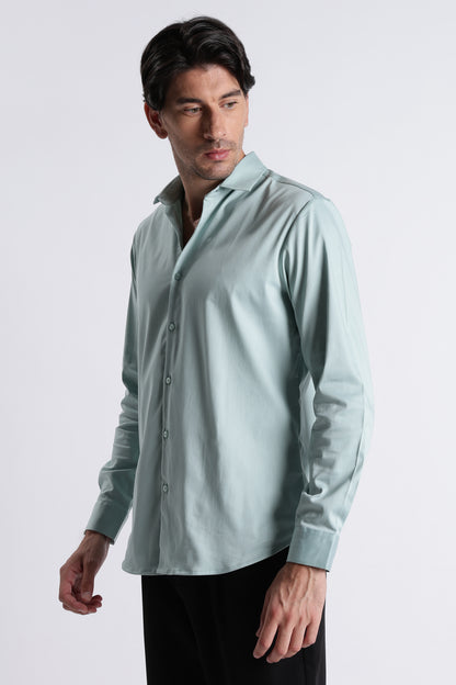 Refined Satin Finish Slim Fit Shirt Sea Green