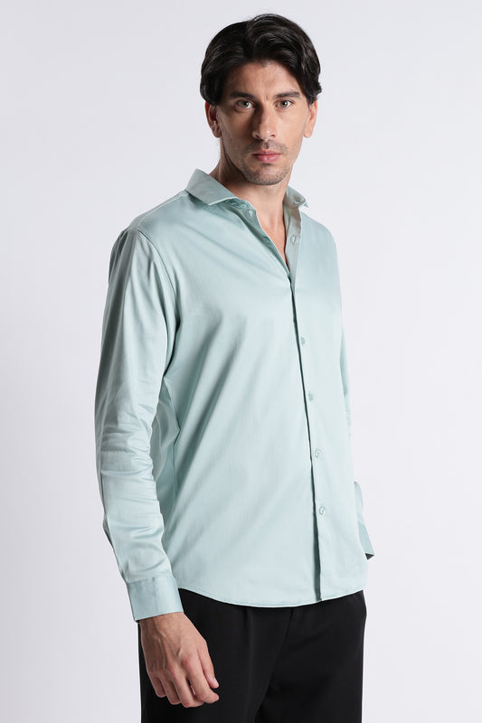 Refined Satin Finish Slim Fit Shirt Sea Green