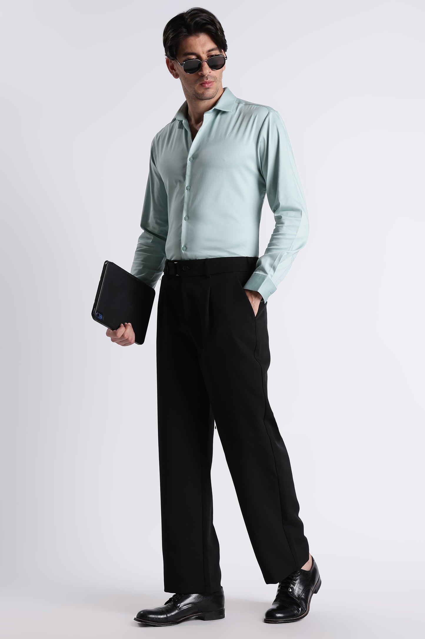 Refined Satin Finish Slim Fit Shirt Sea Green