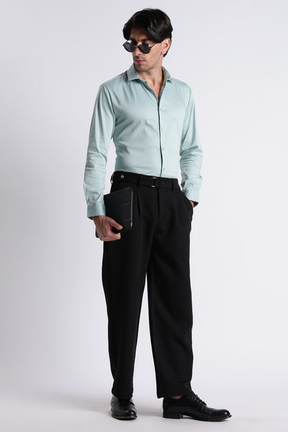 Refined Satin Finish Slim Fit Shirt Sea Green