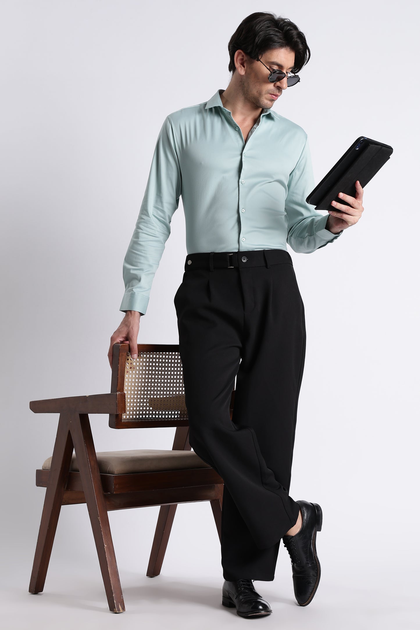 Refined Satin Finish Slim Fit Shirt Sea Green