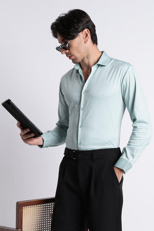 Refined Satin Finish Slim Fit Shirt Sea Green
