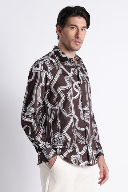 Floral Digital Print Shirt Dk Brown