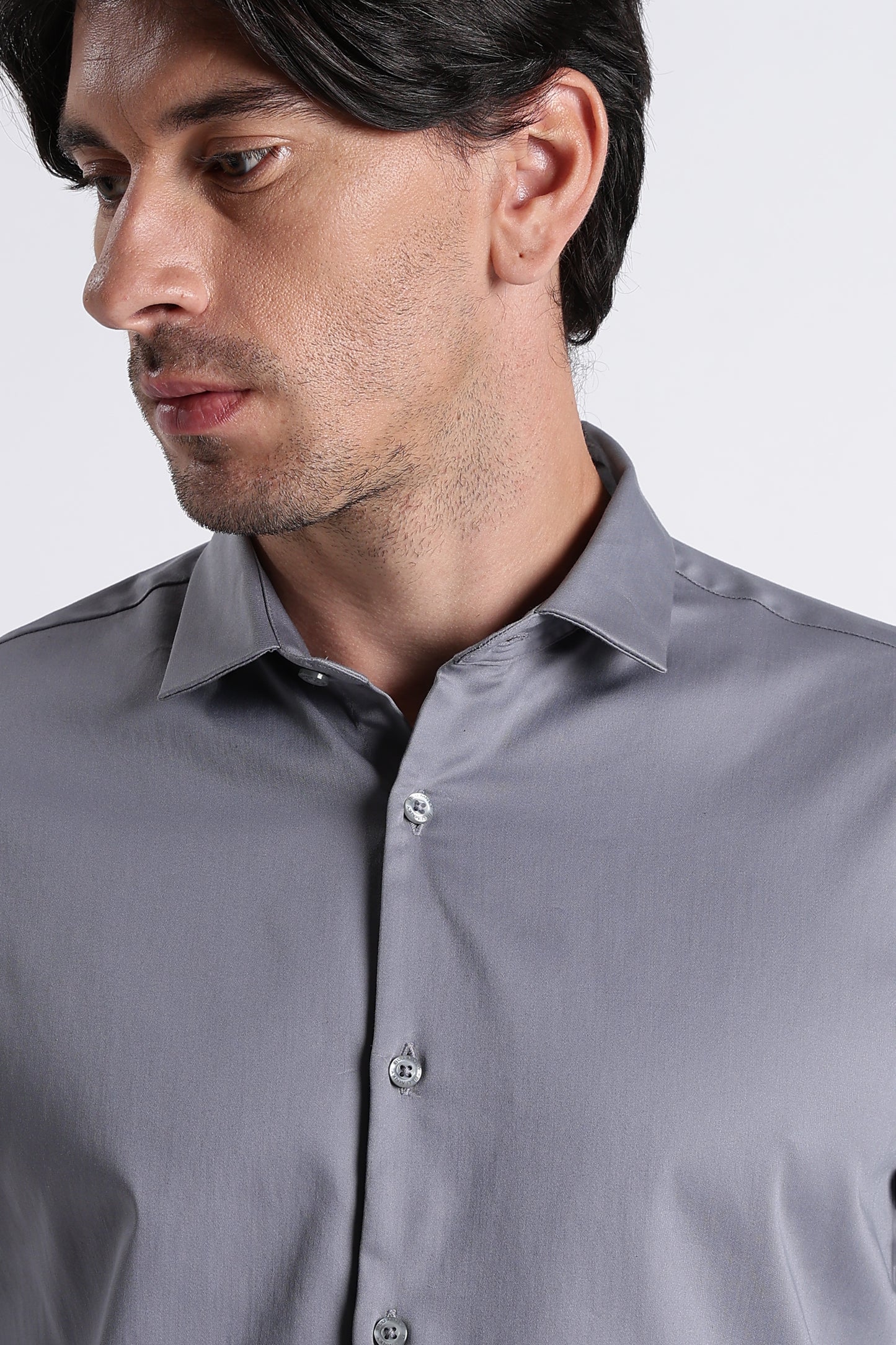 Refined Satin Finish Slim Fit Shirt Lt Grey