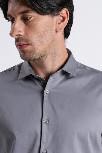 Refined Satin Finish Slim Fit Shirt Lt Grey