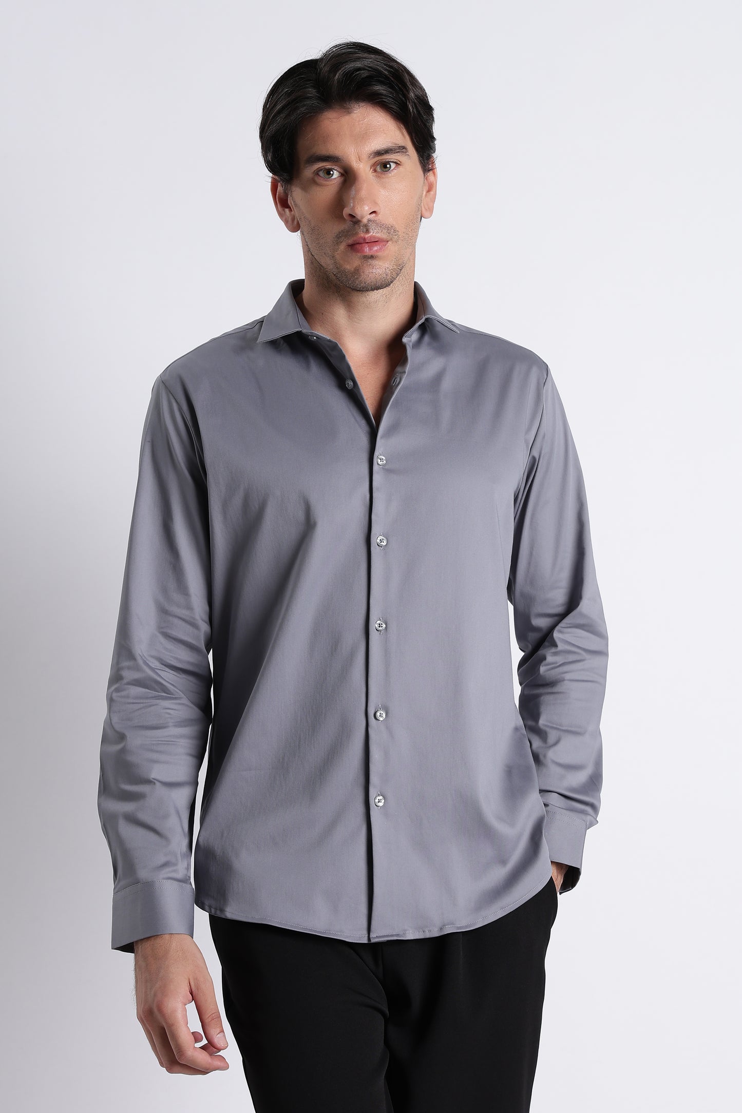 Refined Satin Finish Slim Fit Shirt Lt Grey