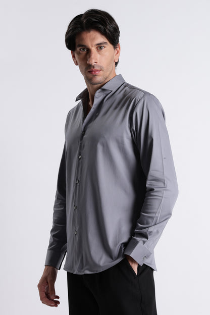 Refined Satin Finish Slim Fit Shirt Lt Grey