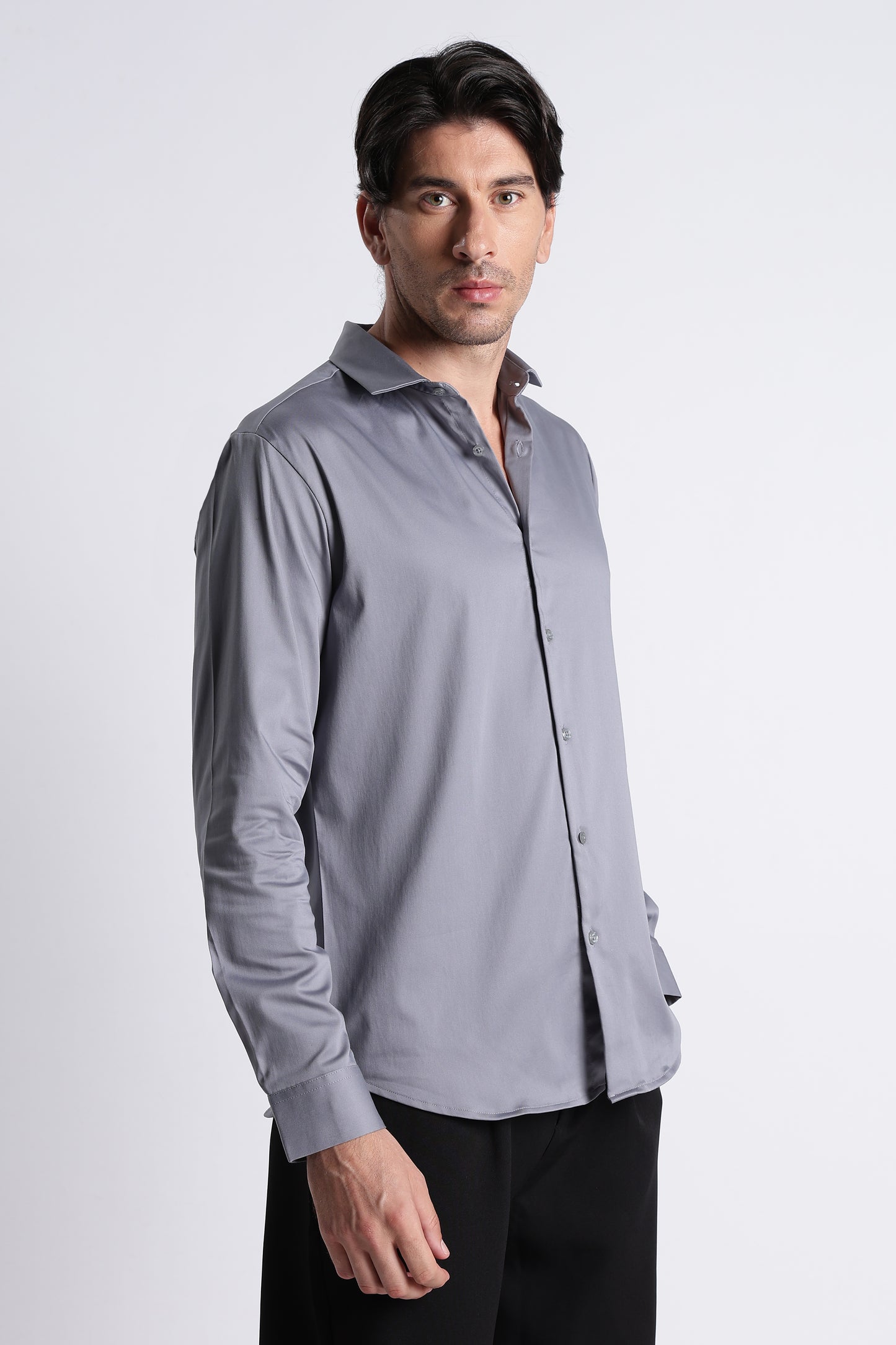 Refined Satin Finish Slim Fit Shirt Lt Grey
