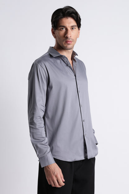 Refined Satin Finish Slim Fit Shirt Lt Grey
