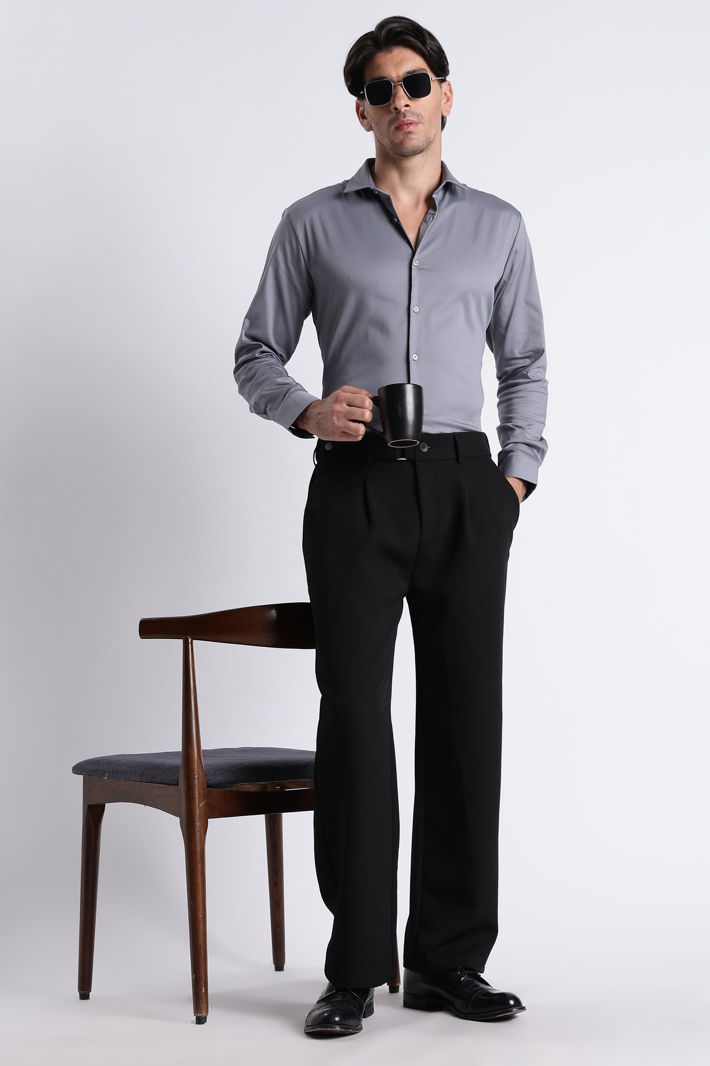 Refined Satin Finish Slim Fit Shirt Lt Grey