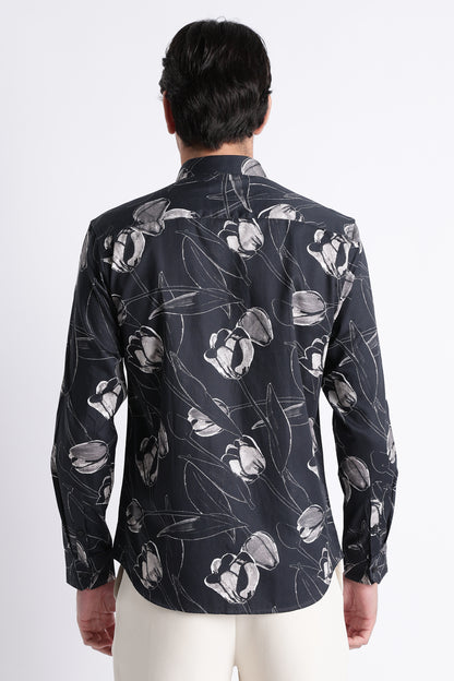 Floral Digital Print Shirt Black Grey