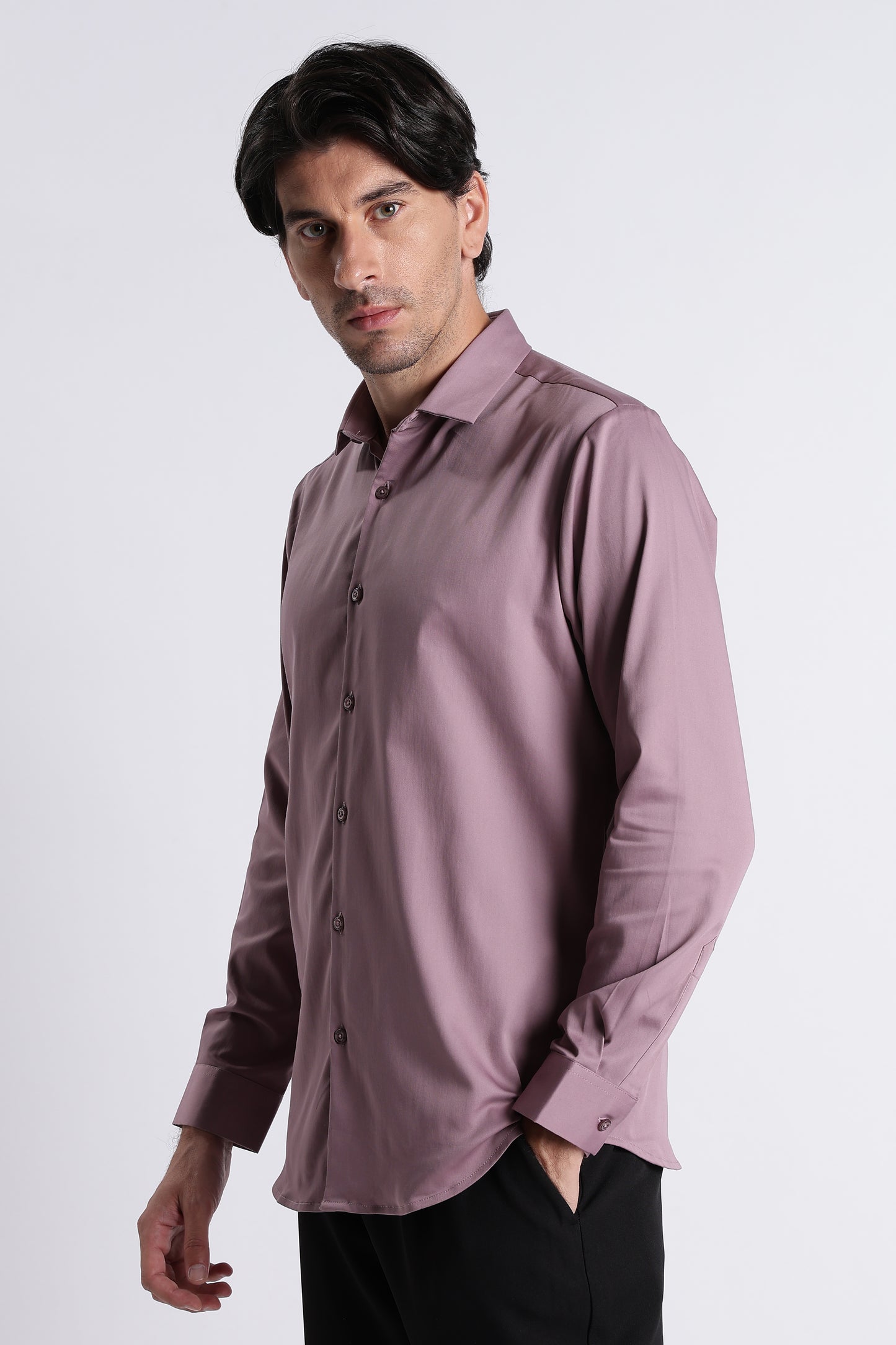 Refined Satin Finish Slim Fit Shirt Dusty Rose