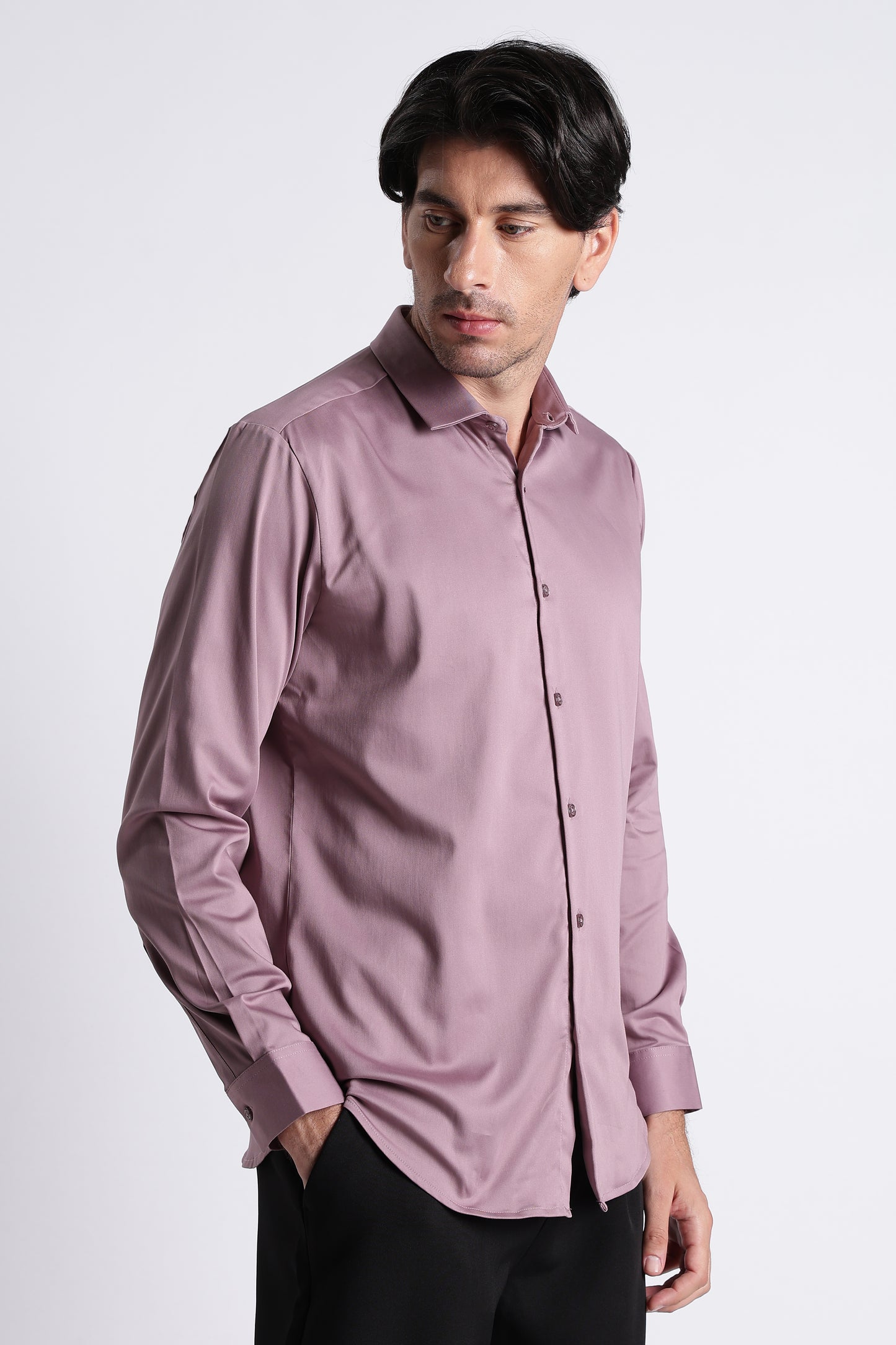 Refined Satin Finish Slim Fit Shirt Dusty Rose