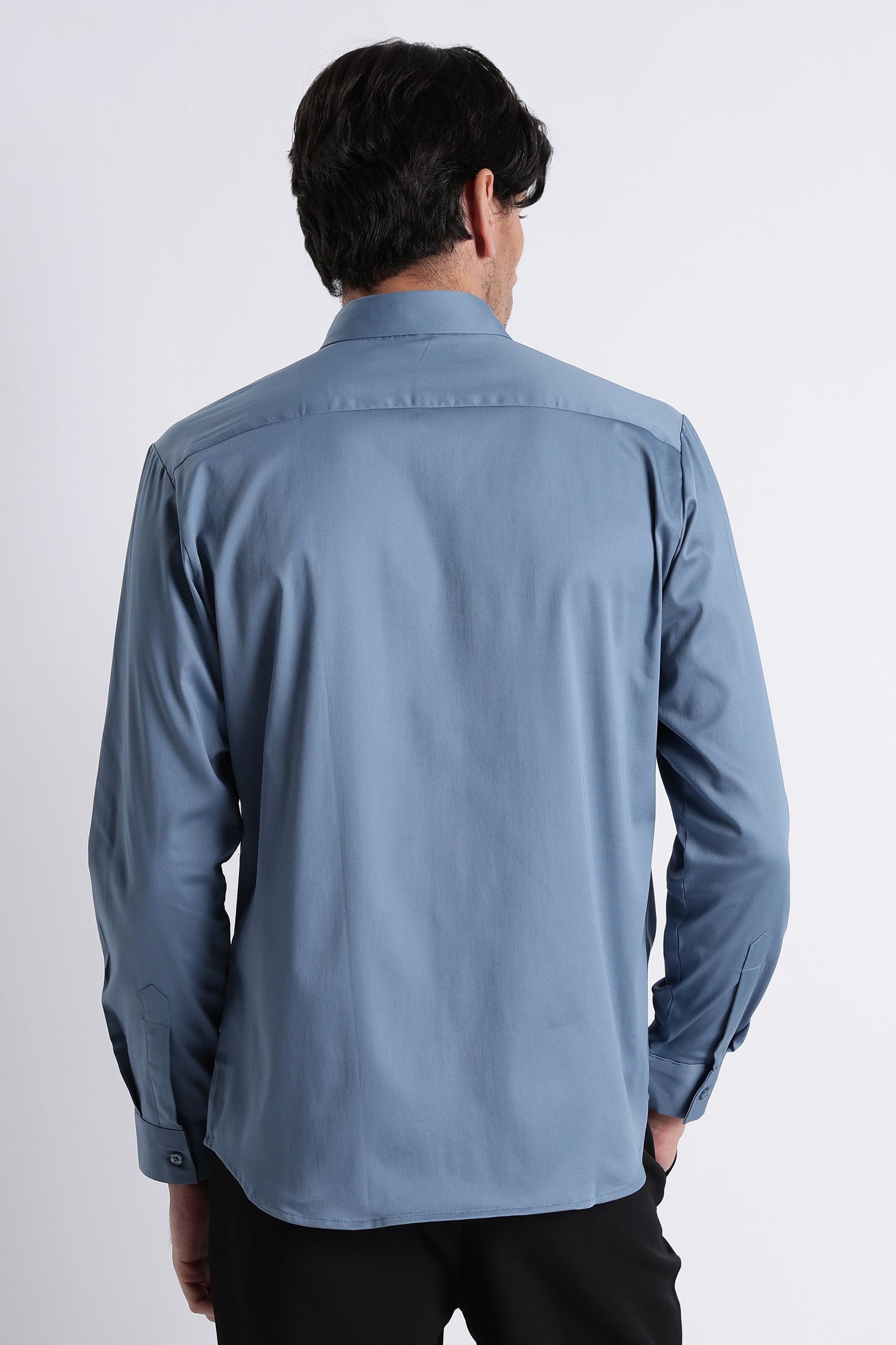 Refined Satin Finish Slim Fit Shirt Blue