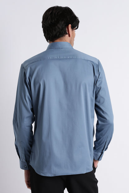 Refined Satin Finish Slim Fit Shirt Blue