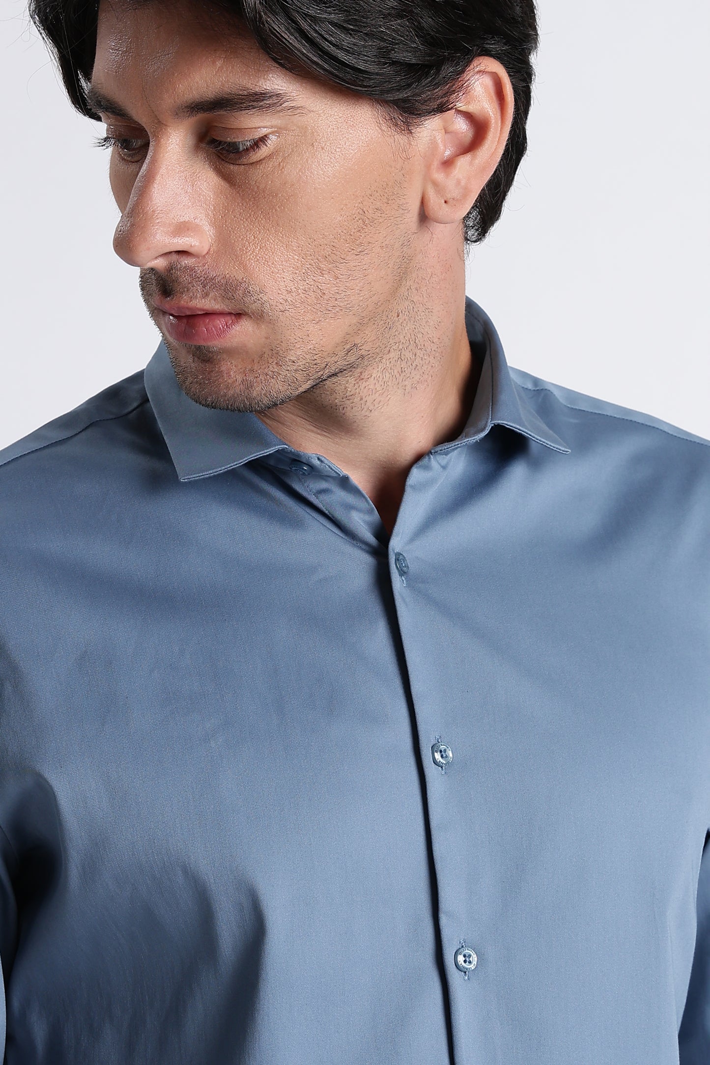 Refined Satin Finish Slim Fit Shirt Blue