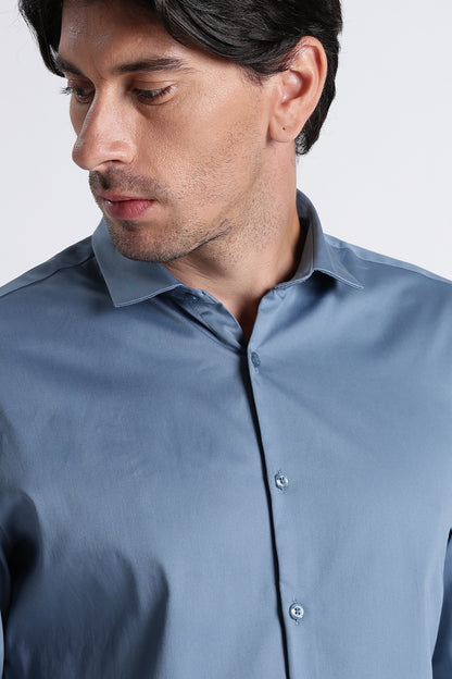 Refined Satin Finish Slim Fit Shirt Blue