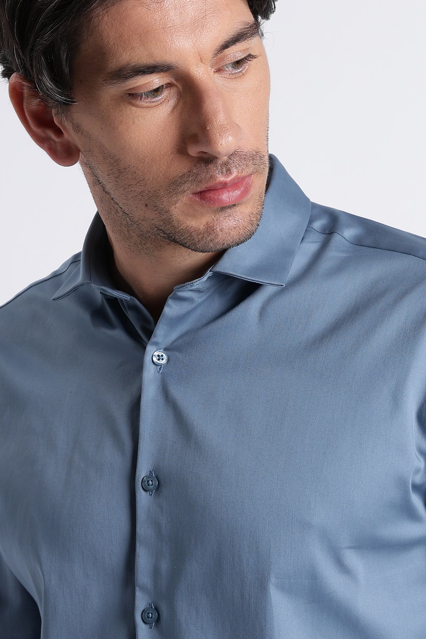 Refined Satin Finish Slim Fit Shirt Blue