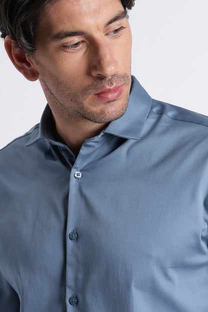 Refined Satin Finish Slim Fit Shirt Blue