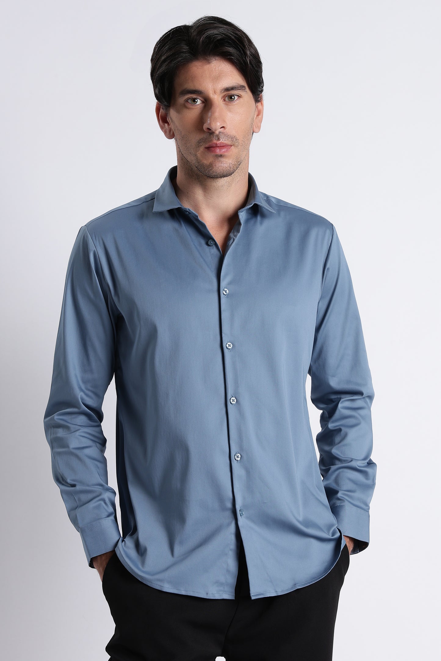 Refined Satin Finish Slim Fit Shirt Blue