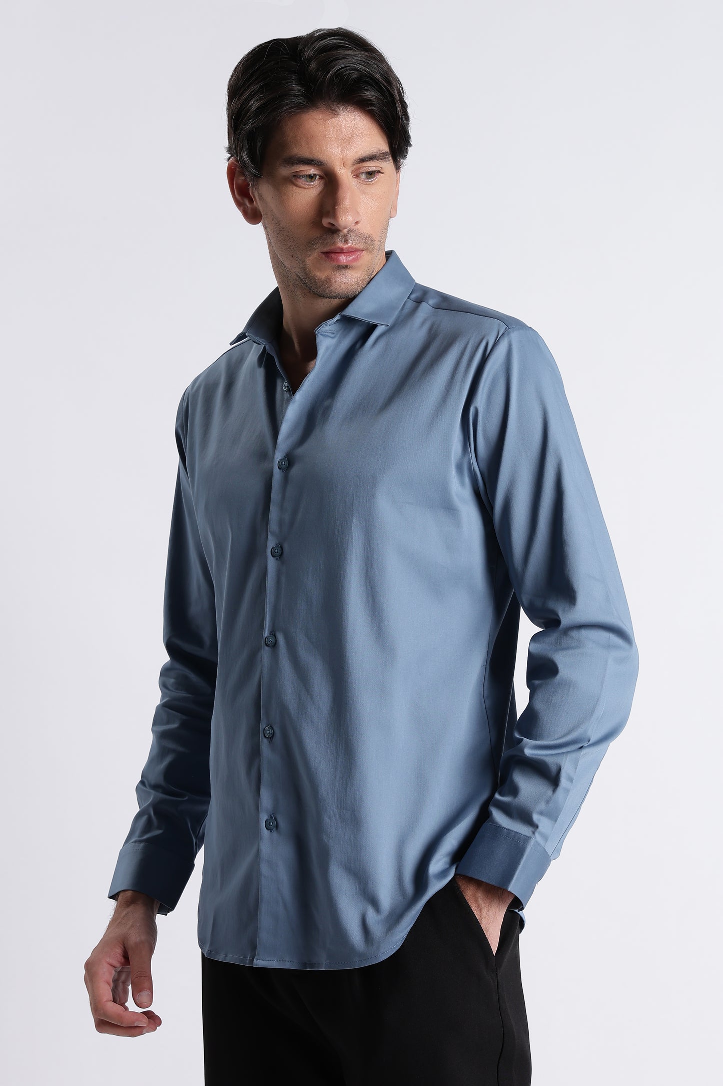 Refined Satin Finish Slim Fit Shirt Blue