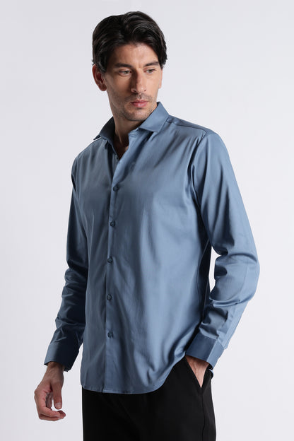 Refined Satin Finish Slim Fit Shirt Blue