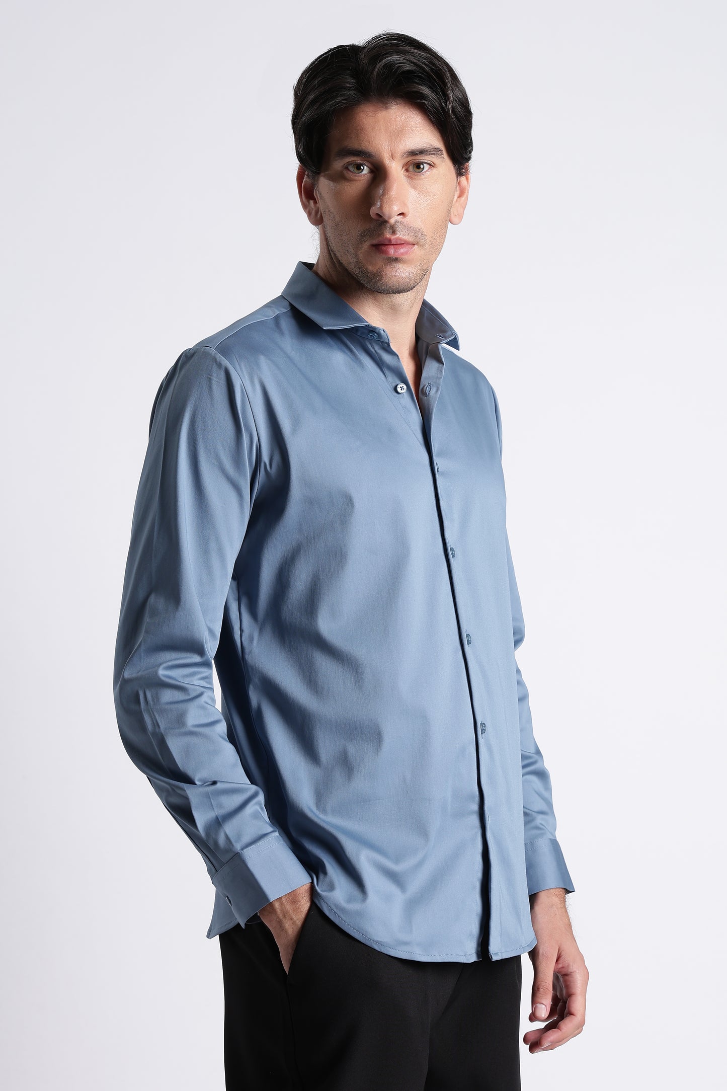 Refined Satin Finish Slim Fit Shirt Blue