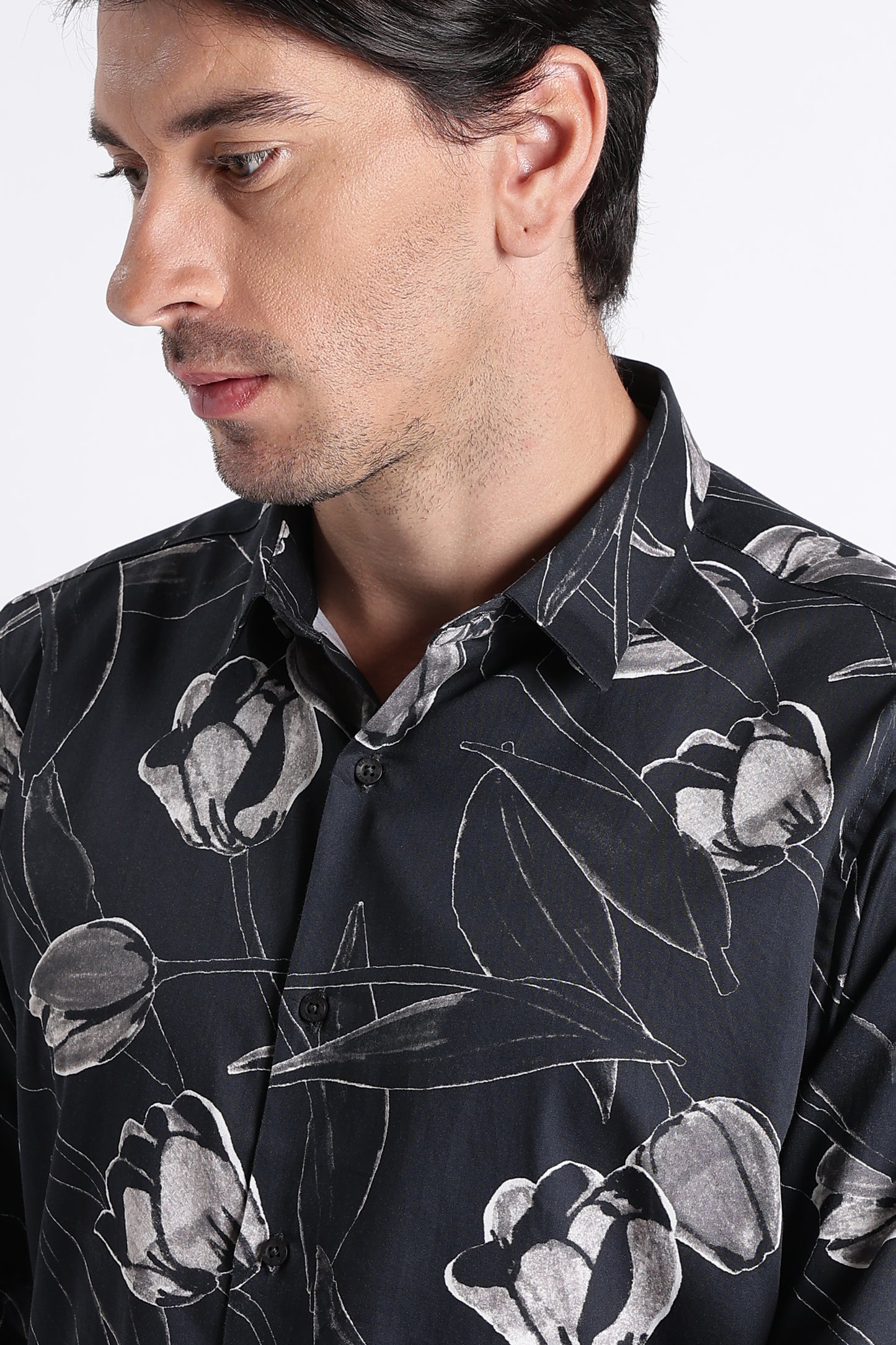Floral Digital Print Shirt Black Grey