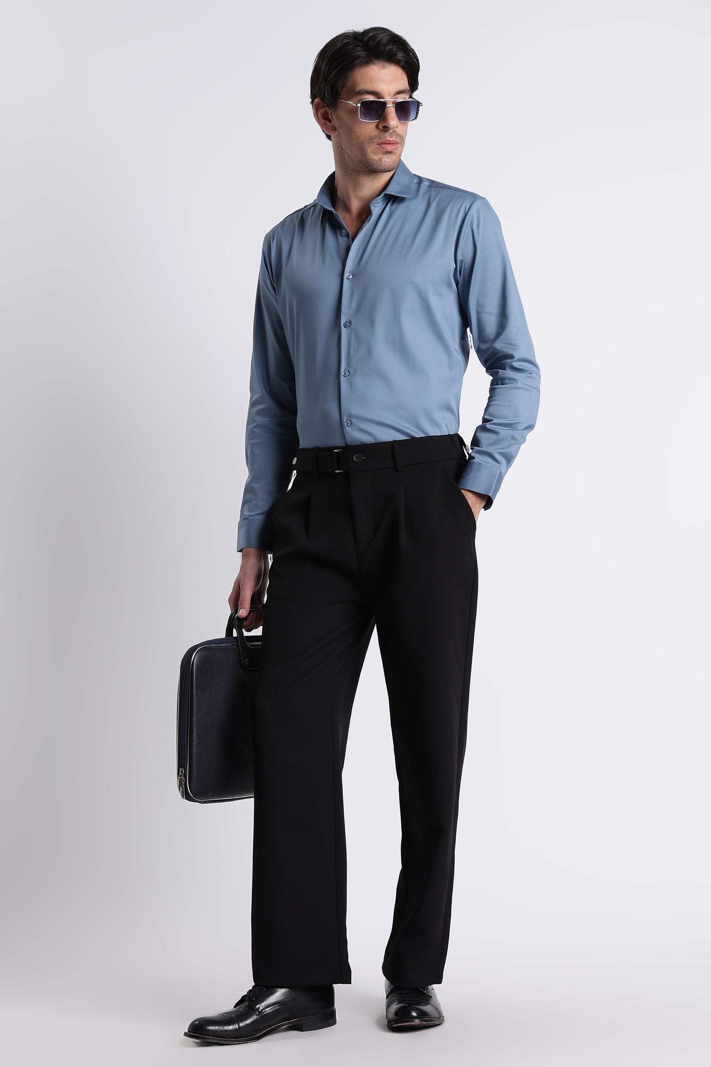 Refined Satin Finish Slim Fit Shirt Blue