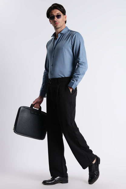 Refined Satin Finish Slim Fit Shirt Blue