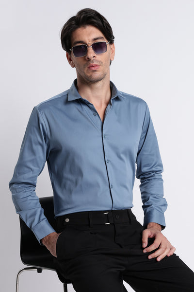 Refined Satin Finish Slim Fit Shirt Blue