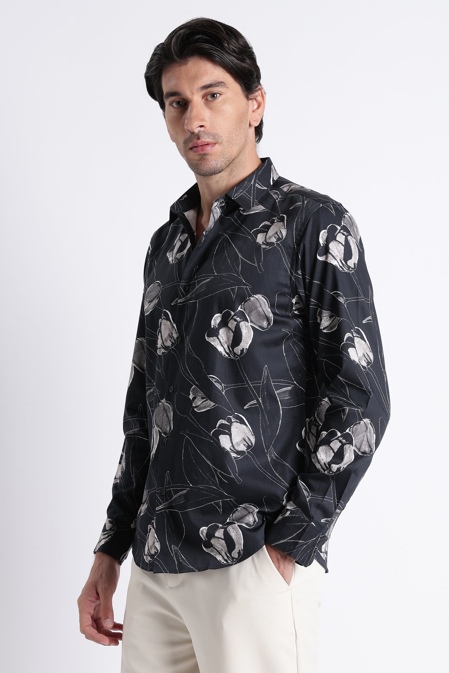 Floral Digital Print Shirt Black Grey